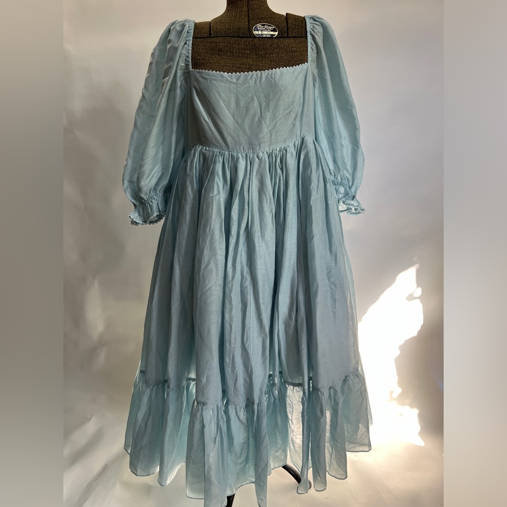 Selkie 1X/14 The French Puff Dress in Water Baby silk cotton blue layer Organdy